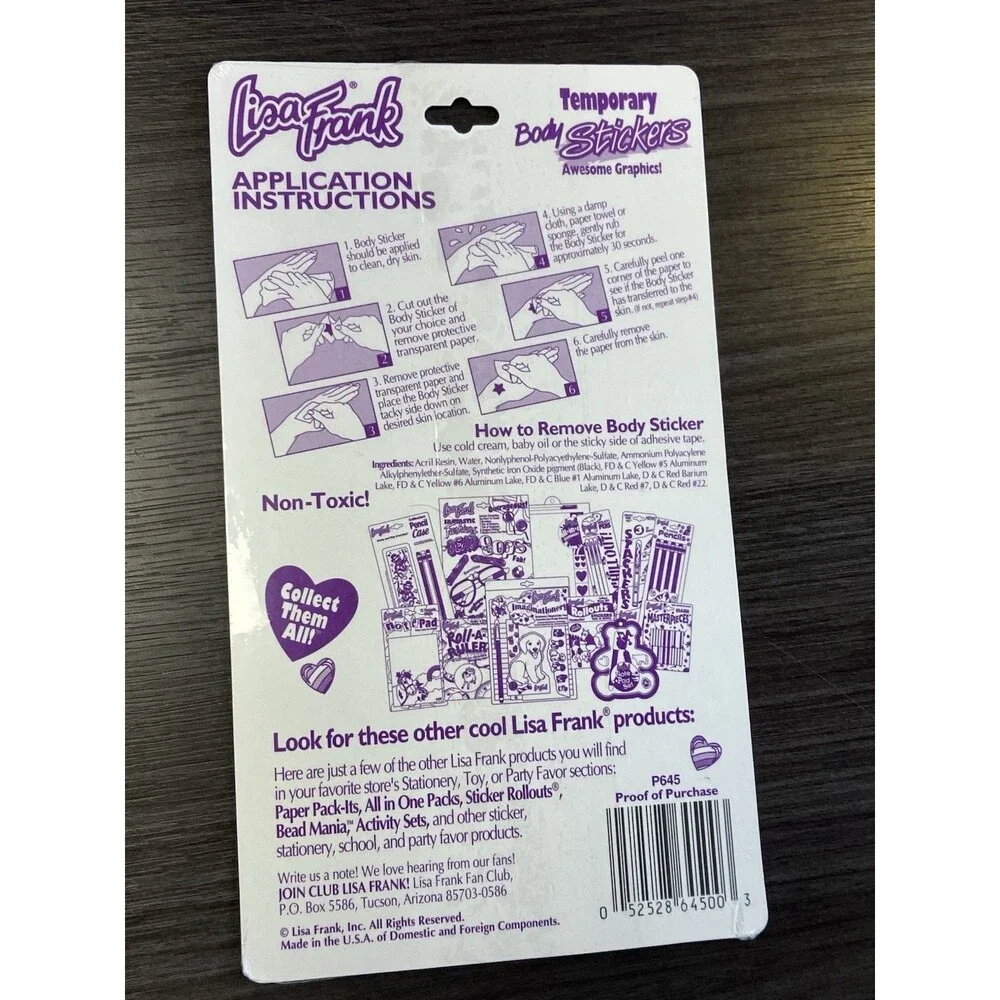 Vintage Lisa Frank Lot of 6 Packs Body Stickers Temporary Tattoos Transfers New